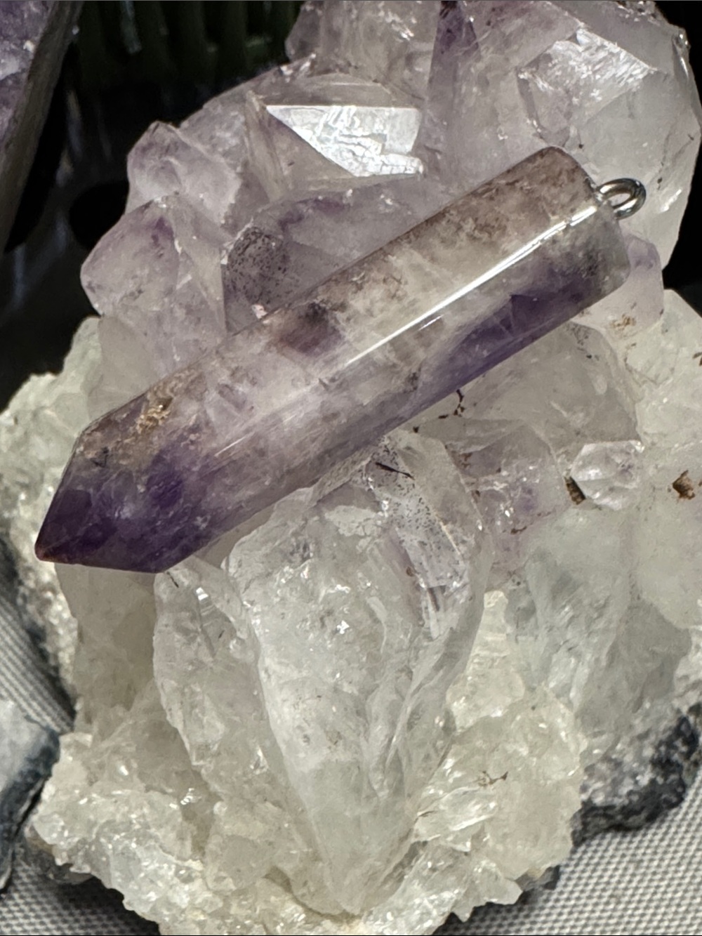 Amethyst with golden healer Crystal Pendant - Natural Purple Gemstone